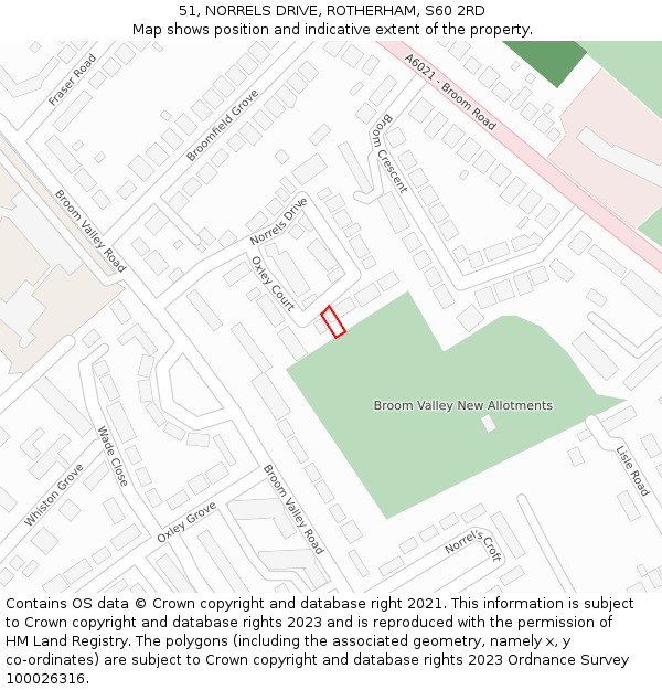51, NORRELS DRIVE, ROTHERHAM, S60 2RD: Location map and indicative extent of plot