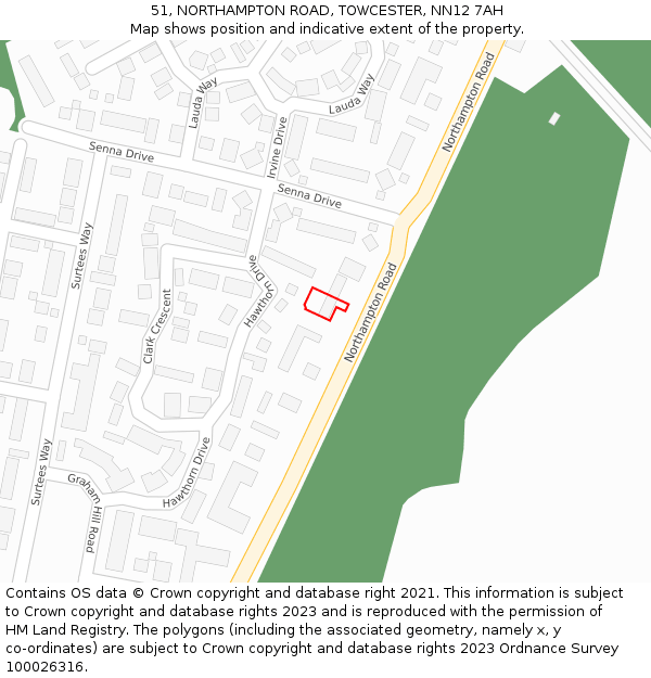 51, NORTHAMPTON ROAD, TOWCESTER, NN12 7AH: Location map and indicative extent of plot