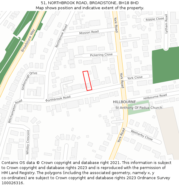 51, NORTHBROOK ROAD, BROADSTONE, BH18 8HD: Location map and indicative extent of plot