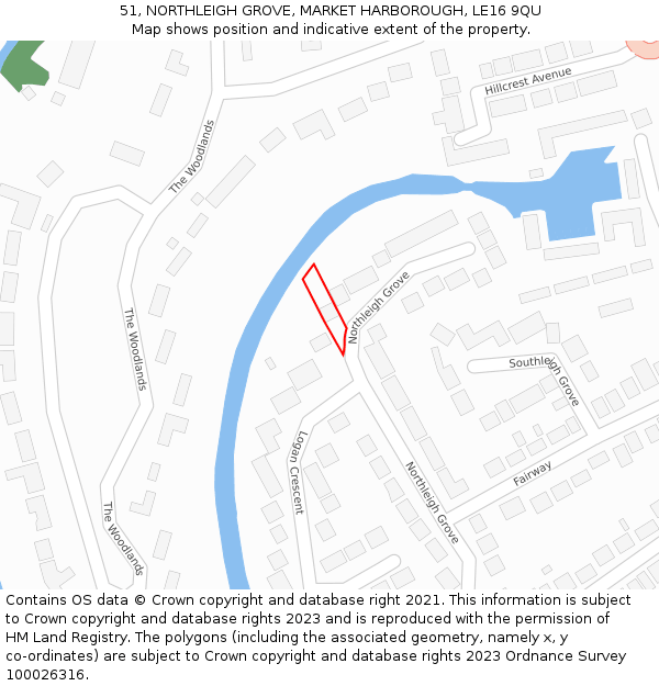 51, NORTHLEIGH GROVE, MARKET HARBOROUGH, LE16 9QU: Location map and indicative extent of plot