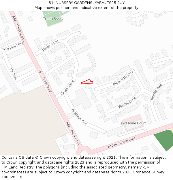 51, NURSERY GARDENS, YARM, TS15 9UY: Location map and indicative extent of plot