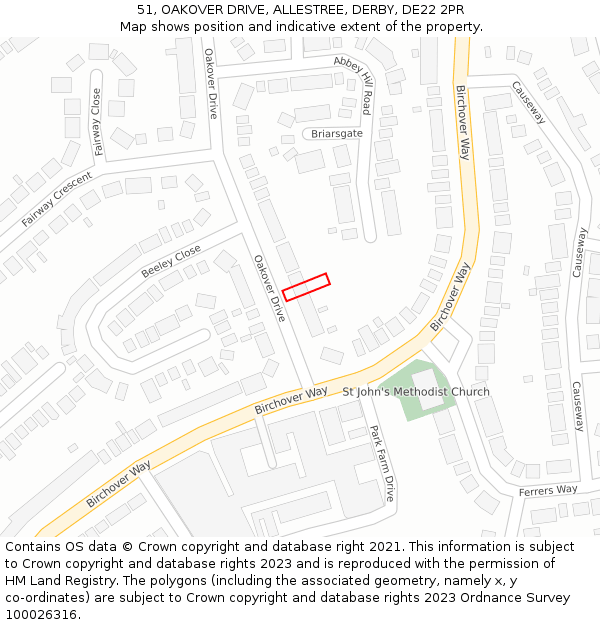 51, OAKOVER DRIVE, ALLESTREE, DERBY, DE22 2PR: Location map and indicative extent of plot