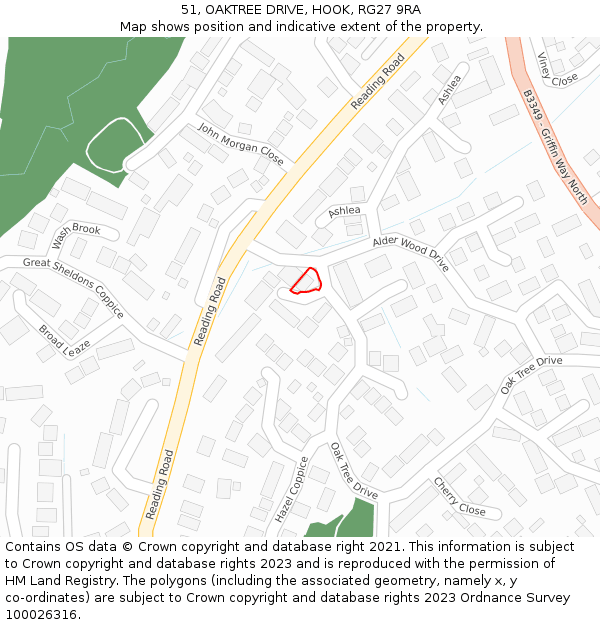51, OAKTREE DRIVE, HOOK, RG27 9RA: Location map and indicative extent of plot