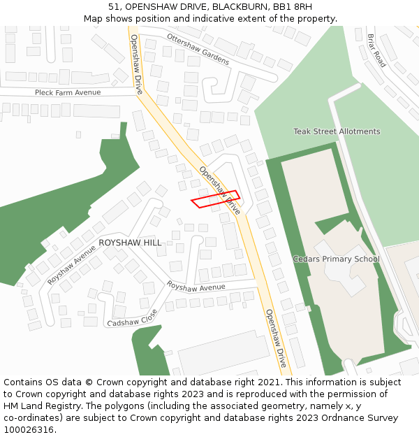 51, OPENSHAW DRIVE, BLACKBURN, BB1 8RH: Location map and indicative extent of plot