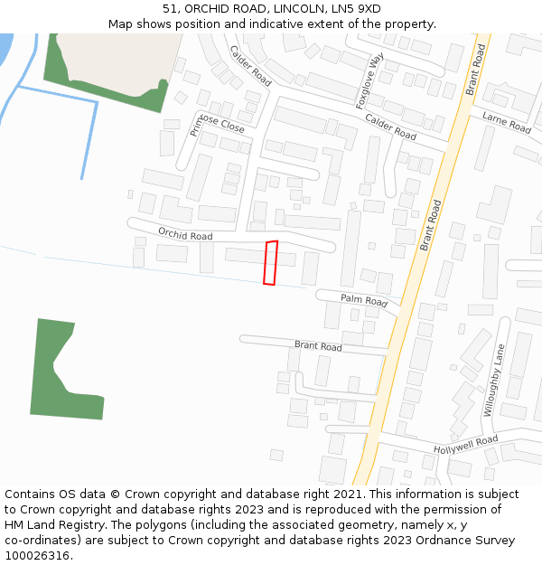 51, ORCHID ROAD, LINCOLN, LN5 9XD: Location map and indicative extent of plot