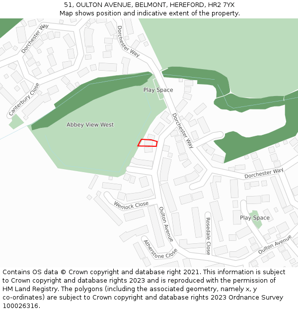 51, OULTON AVENUE, BELMONT, HEREFORD, HR2 7YX: Location map and indicative extent of plot