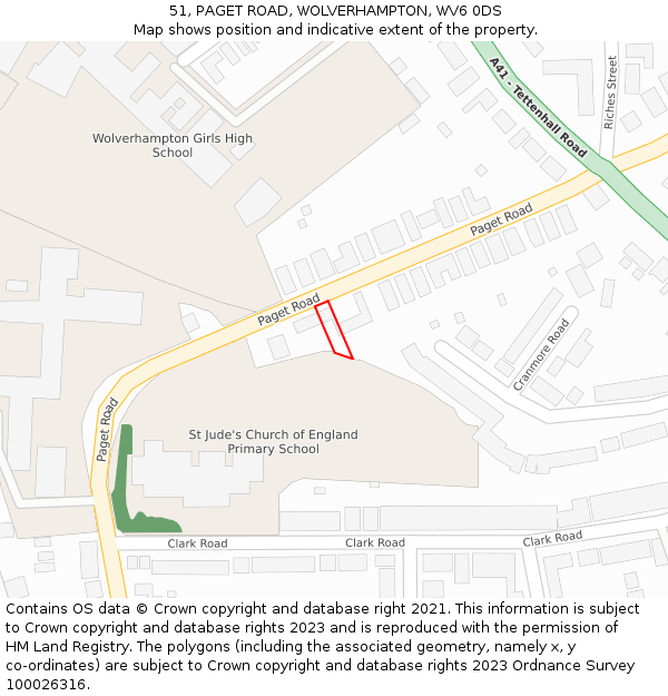 51, PAGET ROAD, WOLVERHAMPTON, WV6 0DS: Location map and indicative extent of plot