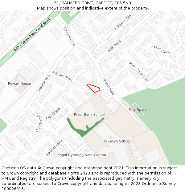 51, PALMERS DRIVE, CARDIFF, CF5 5NR: Location map and indicative extent of plot