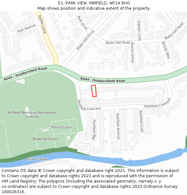 51, PARK VIEW, MIRFIELD, WF14 9HG: Location map and indicative extent of plot
