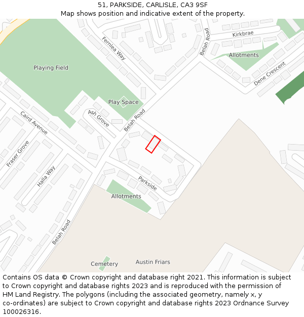 51, PARKSIDE, CARLISLE, CA3 9SF: Location map and indicative extent of plot