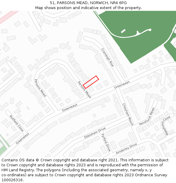 51, PARSONS MEAD, NORWICH, NR4 6PG: Location map and indicative extent of plot