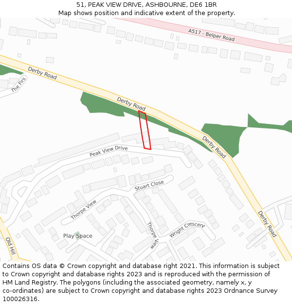 51, PEAK VIEW DRIVE, ASHBOURNE, DE6 1BR: Location map and indicative extent of plot