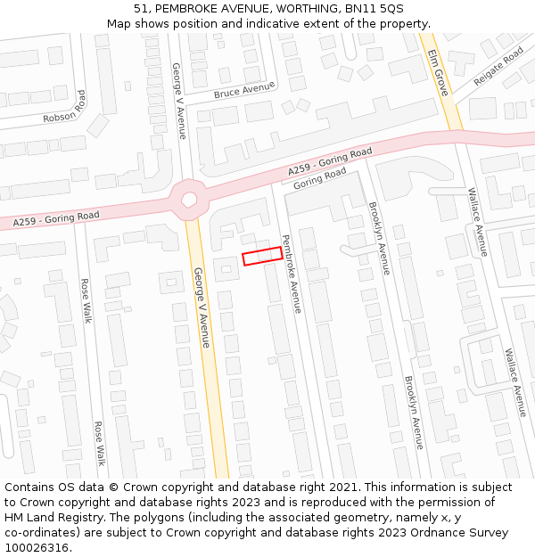 51, PEMBROKE AVENUE, WORTHING, BN11 5QS: Location map and indicative extent of plot