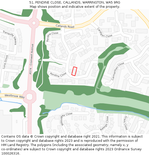 51, PENDINE CLOSE, CALLANDS, WARRINGTON, WA5 9RG: Location map and indicative extent of plot