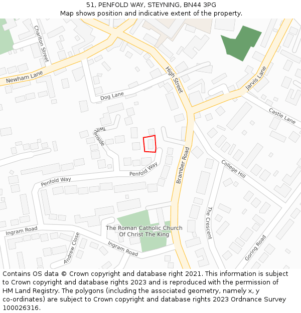 51, PENFOLD WAY, STEYNING, BN44 3PG: Location map and indicative extent of plot