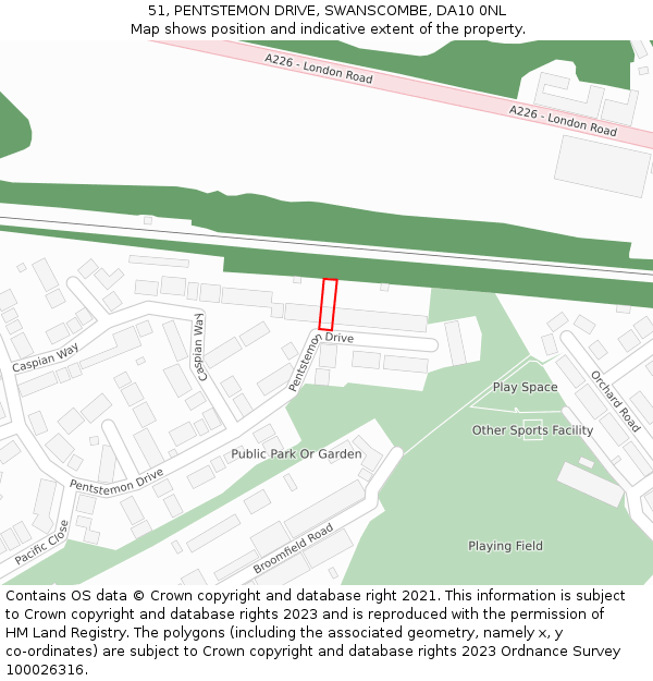 51, PENTSTEMON DRIVE, SWANSCOMBE, DA10 0NL: Location map and indicative extent of plot