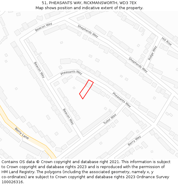 51, PHEASANTS WAY, RICKMANSWORTH, WD3 7EX: Location map and indicative extent of plot