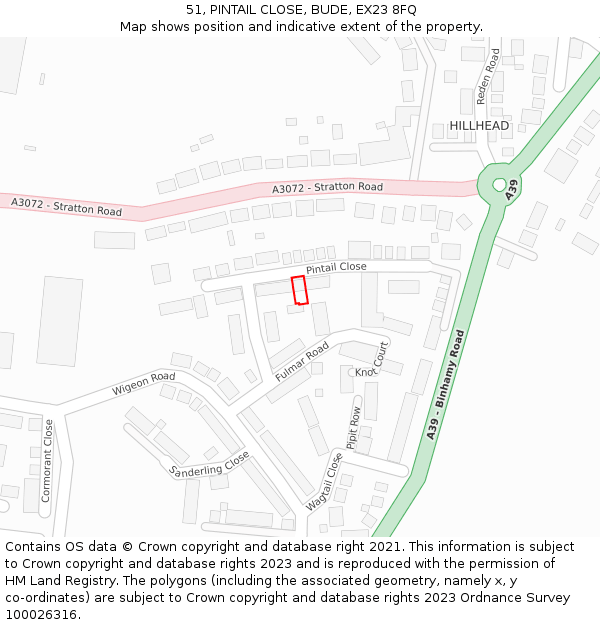51, PINTAIL CLOSE, BUDE, EX23 8FQ: Location map and indicative extent of plot