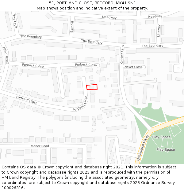 51, PORTLAND CLOSE, BEDFORD, MK41 9NF: Location map and indicative extent of plot