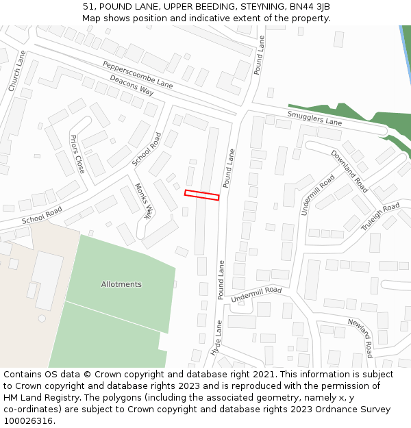51, POUND LANE, UPPER BEEDING, STEYNING, BN44 3JB: Location map and indicative extent of plot