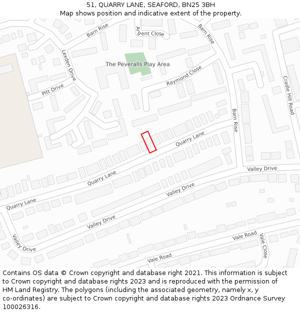 51, QUARRY LANE, SEAFORD, BN25 3BH: Location map and indicative extent of plot