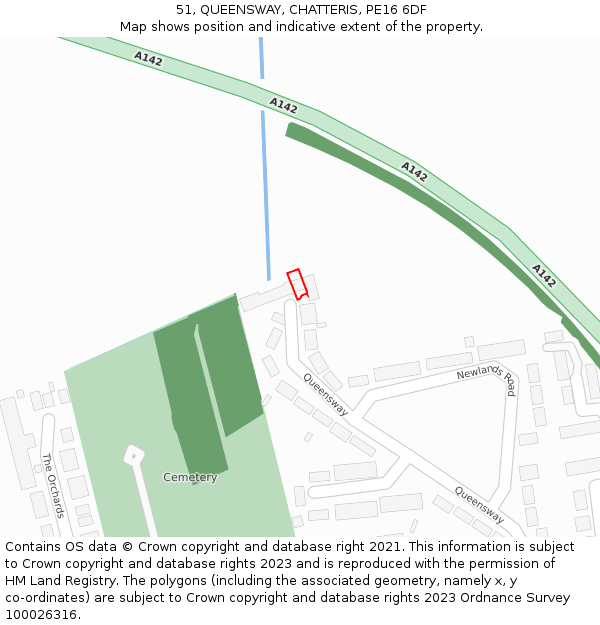 51, QUEENSWAY, CHATTERIS, PE16 6DF: Location map and indicative extent of plot