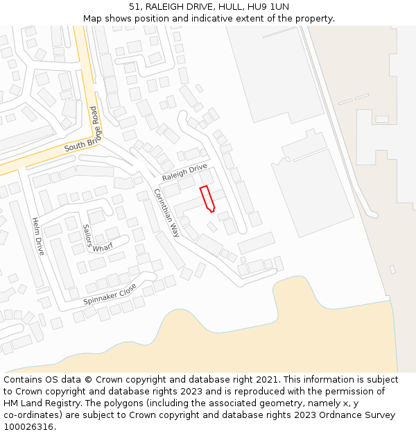51, RALEIGH DRIVE, HULL, HU9 1UN: Location map and indicative extent of plot