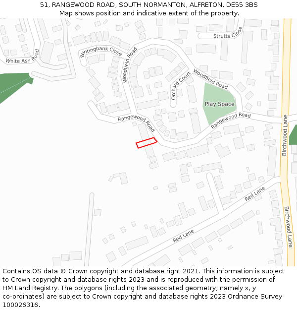 51, RANGEWOOD ROAD, SOUTH NORMANTON, ALFRETON, DE55 3BS: Location map and indicative extent of plot
