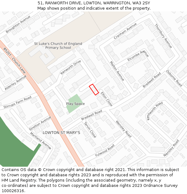 51, RANWORTH DRIVE, LOWTON, WARRINGTON, WA3 2SY: Location map and indicative extent of plot