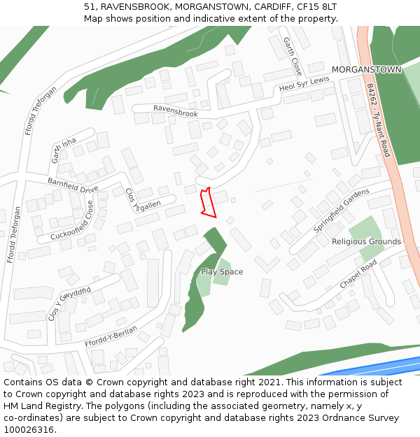 51, RAVENSBROOK, MORGANSTOWN, CARDIFF, CF15 8LT: Location map and indicative extent of plot