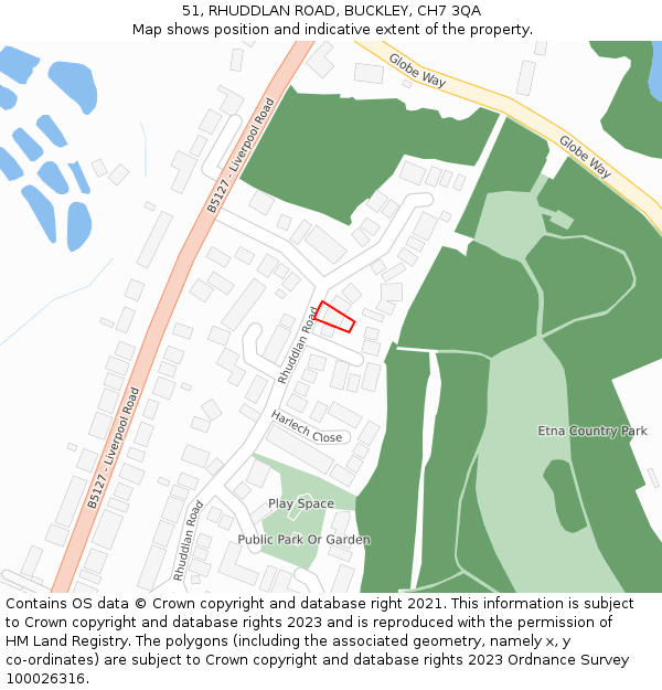 51, RHUDDLAN ROAD, BUCKLEY, CH7 3QA: Location map and indicative extent of plot