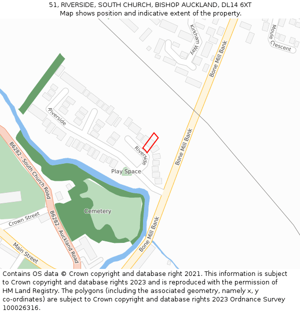 51, RIVERSIDE, SOUTH CHURCH, BISHOP AUCKLAND, DL14 6XT: Location map and indicative extent of plot