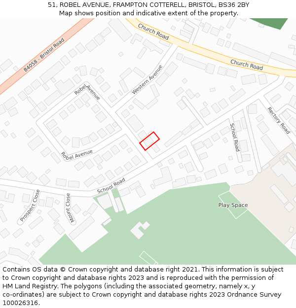 51, ROBEL AVENUE, FRAMPTON COTTERELL, BRISTOL, BS36 2BY: Location map and indicative extent of plot