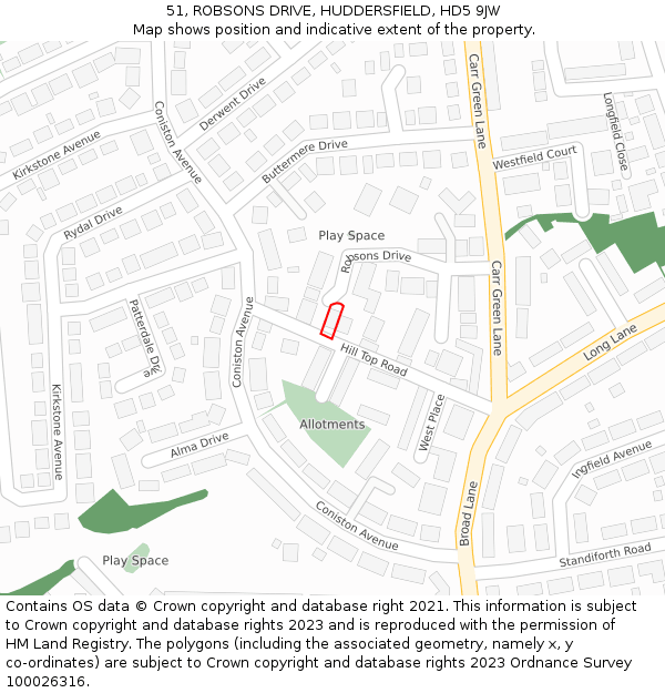 51, ROBSONS DRIVE, HUDDERSFIELD, HD5 9JW: Location map and indicative extent of plot