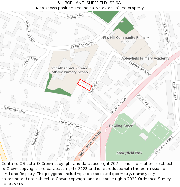 51, ROE LANE, SHEFFIELD, S3 9AL: Location map and indicative extent of plot