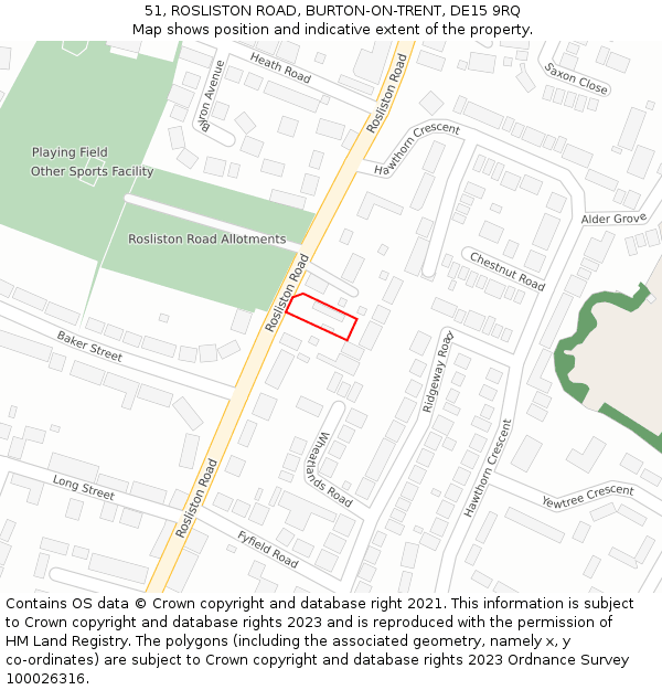 51, ROSLISTON ROAD, BURTON-ON-TRENT, DE15 9RQ: Location map and indicative extent of plot