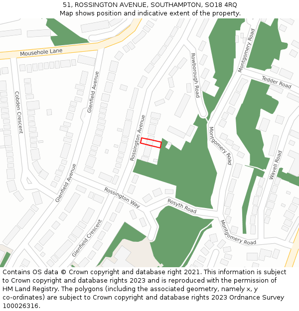 51, ROSSINGTON AVENUE, SOUTHAMPTON, SO18 4RQ: Location map and indicative extent of plot