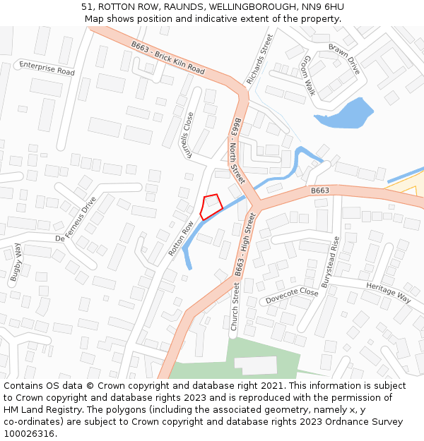 51, ROTTON ROW, RAUNDS, WELLINGBOROUGH, NN9 6HU: Location map and indicative extent of plot