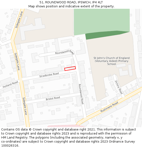 51, ROUNDWOOD ROAD, IPSWICH, IP4 4LT: Location map and indicative extent of plot