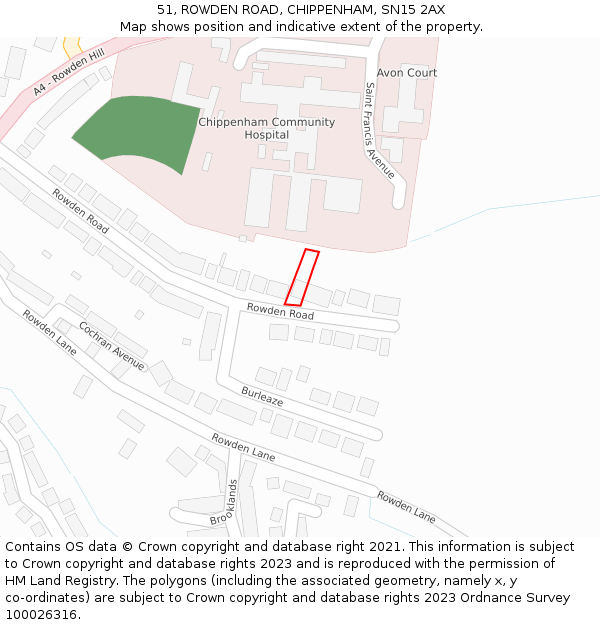 51, ROWDEN ROAD, CHIPPENHAM, SN15 2AX: Location map and indicative extent of plot