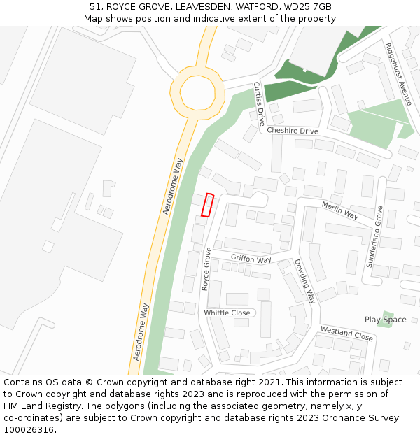51, ROYCE GROVE, LEAVESDEN, WATFORD, WD25 7GB: Location map and indicative extent of plot