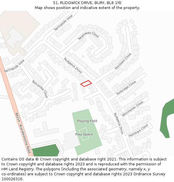 51, RUDGWICK DRIVE, BURY, BL8 1YE: Location map and indicative extent of plot