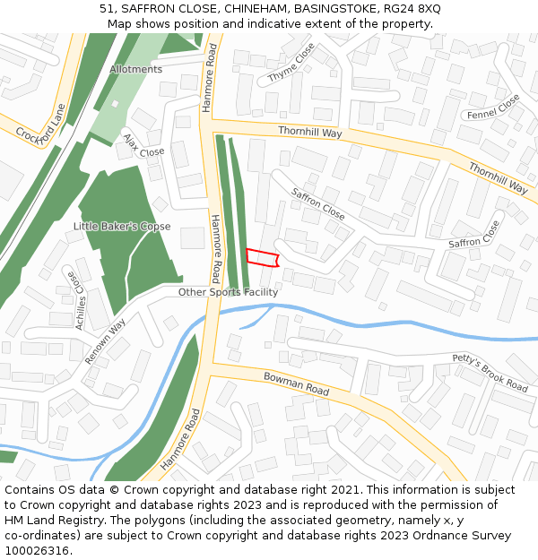 51, SAFFRON CLOSE, CHINEHAM, BASINGSTOKE, RG24 8XQ: Location map and indicative extent of plot