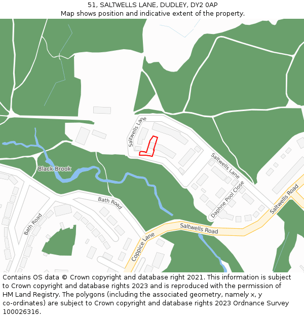 51, SALTWELLS LANE, DUDLEY, DY2 0AP: Location map and indicative extent of plot