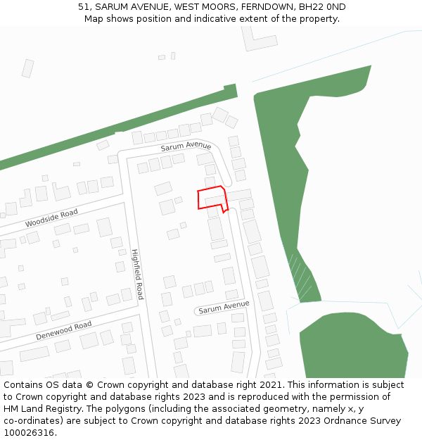 51, SARUM AVENUE, WEST MOORS, FERNDOWN, BH22 0ND: Location map and indicative extent of plot