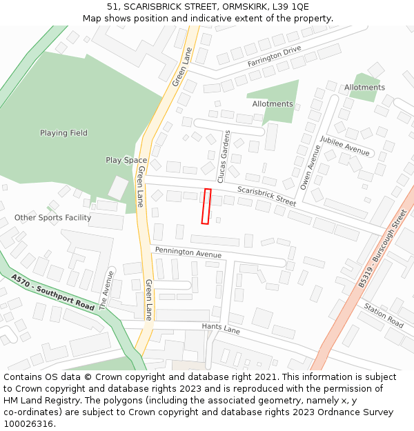 51, SCARISBRICK STREET, ORMSKIRK, L39 1QE: Location map and indicative extent of plot