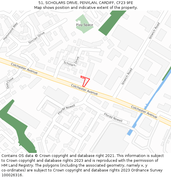 51, SCHOLARS DRIVE, PENYLAN, CARDIFF, CF23 9FE: Location map and indicative extent of plot