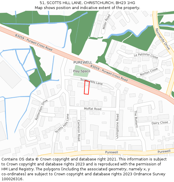 51, SCOTTS HILL LANE, CHRISTCHURCH, BH23 1HG: Location map and indicative extent of plot