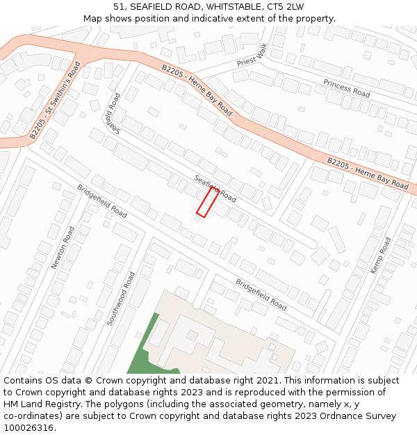 51, SEAFIELD ROAD, WHITSTABLE, CT5 2LW: Location map and indicative extent of plot