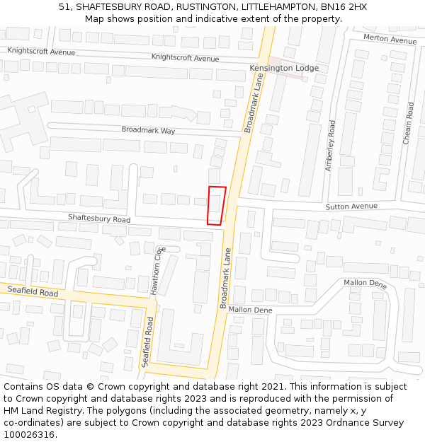51, SHAFTESBURY ROAD, RUSTINGTON, LITTLEHAMPTON, BN16 2HX: Location map and indicative extent of plot